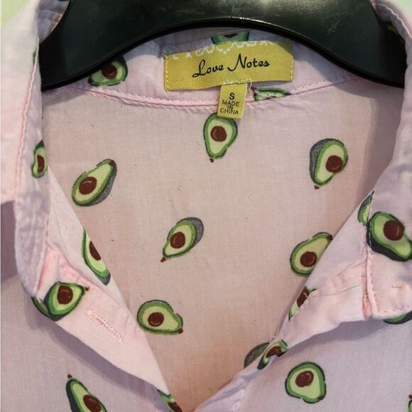 Anthropologie Love Notes Whimsical Pink Avocado Print Blouse - Picture 3 of 4